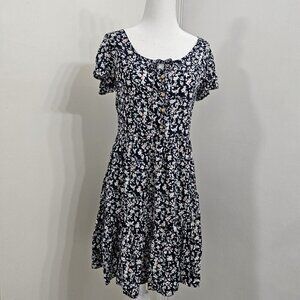 Whimsical Love Short Sleeve Floral A-line Dress- Black Women's Size S
